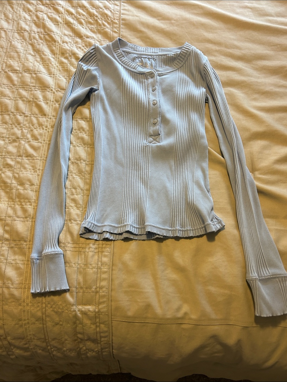 aerie Light Blue Ribbed Henley Long-Sleeve Top